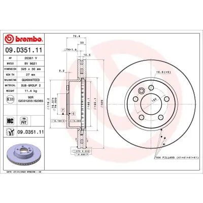 Disco de freno BREMBO 09.D351.11 Últimas Unidades
